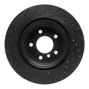 BMW 135IS Brake Rotor (1) - Rear Right - R1 Concepts - Drilled & Slotted - Black - `08-`13
